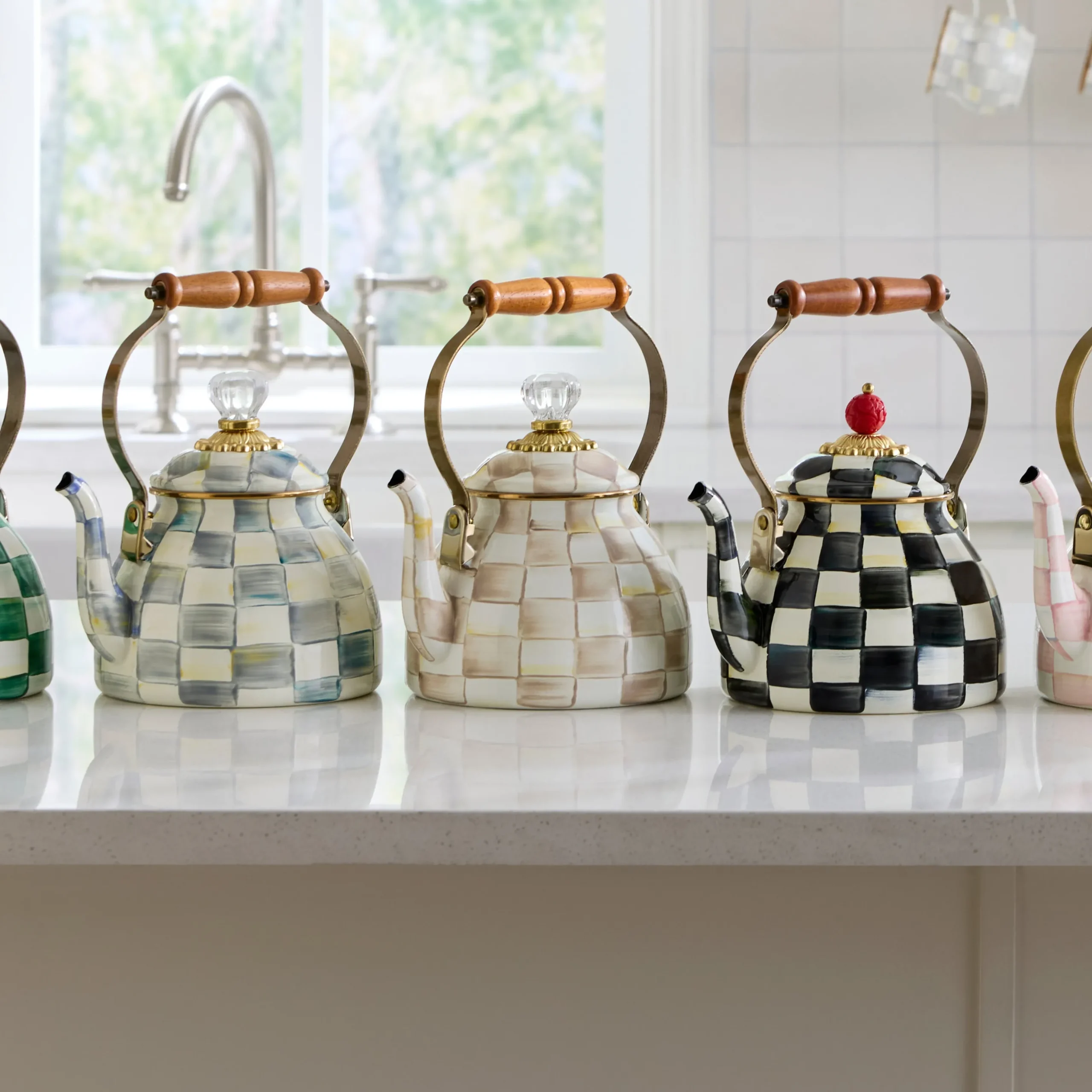 Mocha Check 2 Quart Tea Kettle