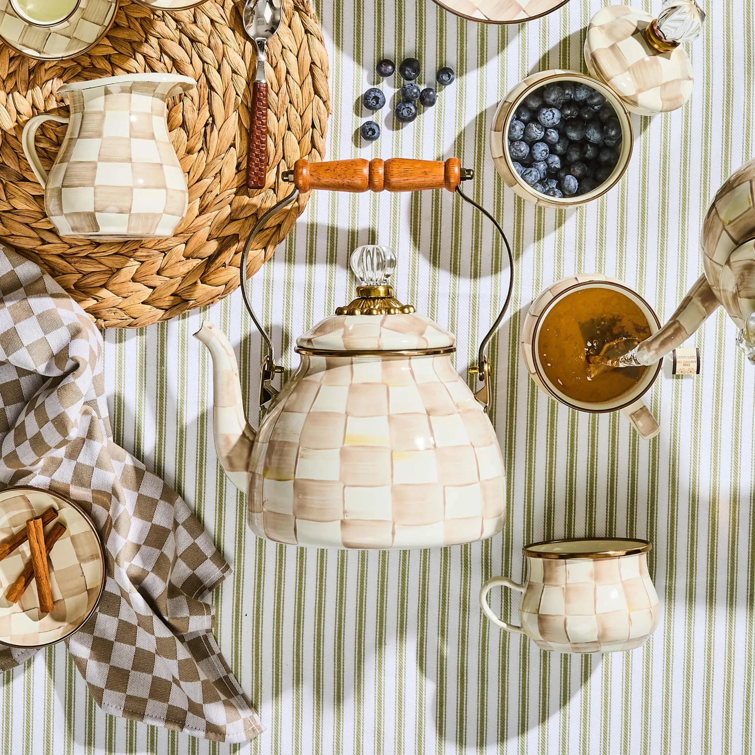 Mocha Check 2 Quart Tea Kettle