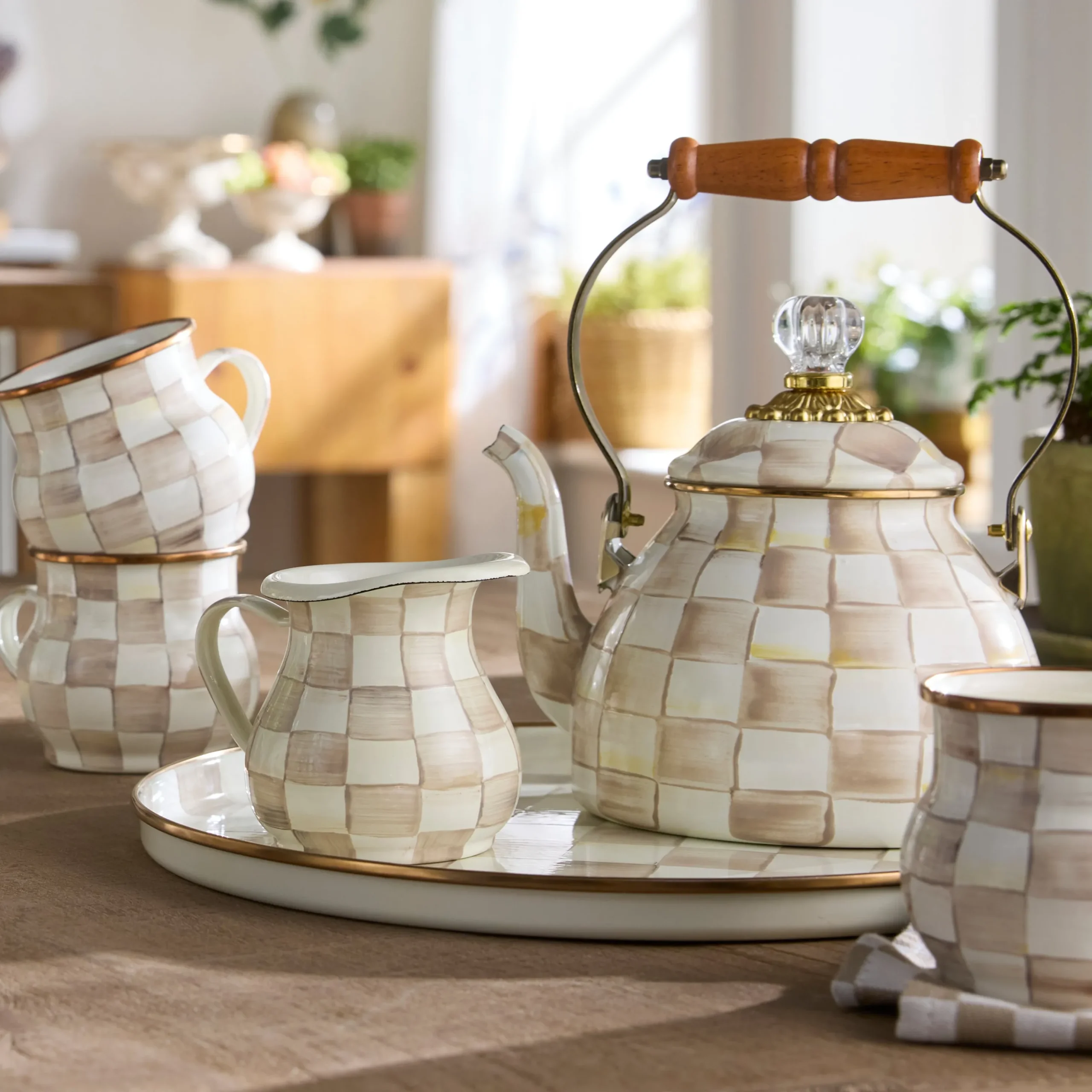 Mocha Check 2 Quart Tea Kettle