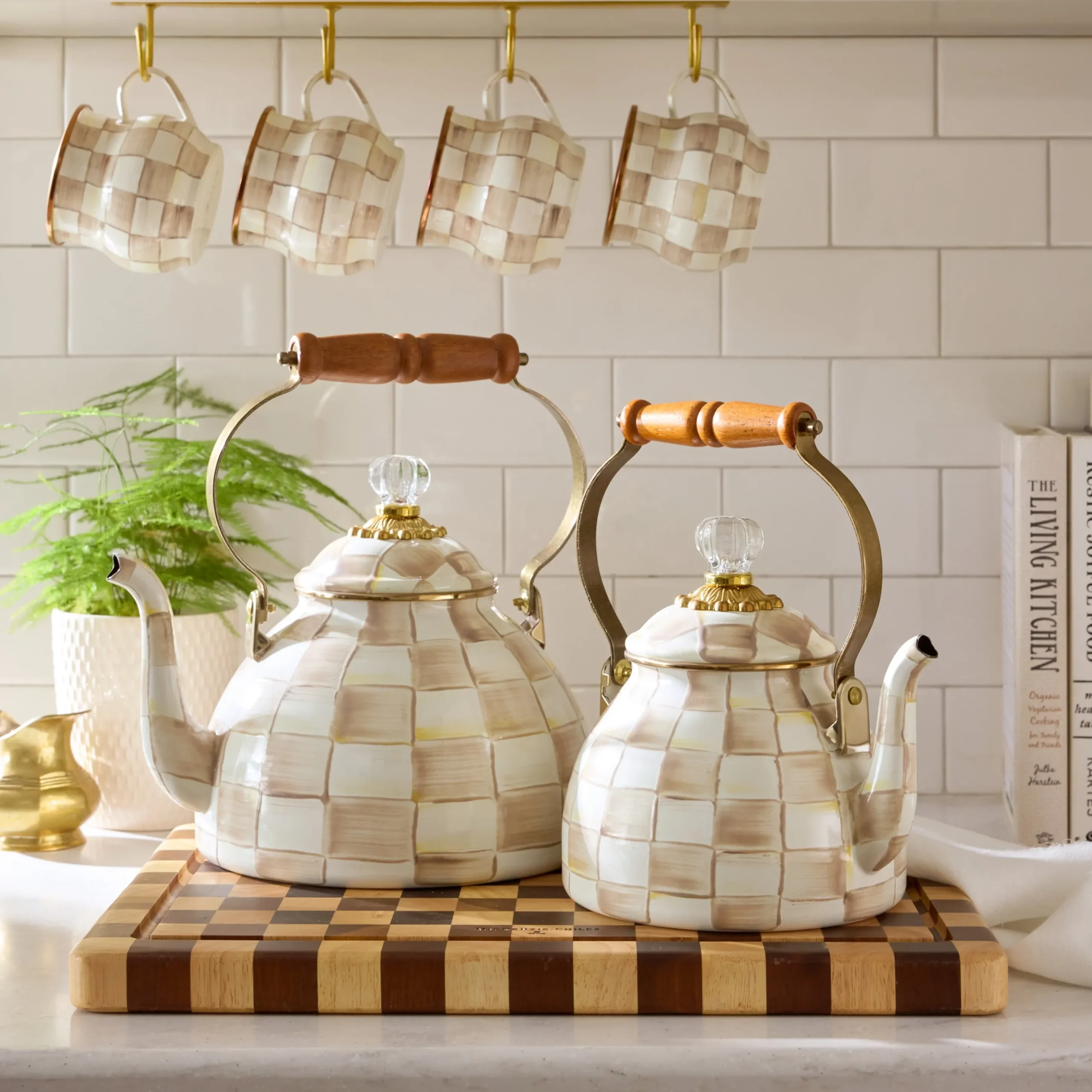 Mocha Check 3 Quart Tea Kettle