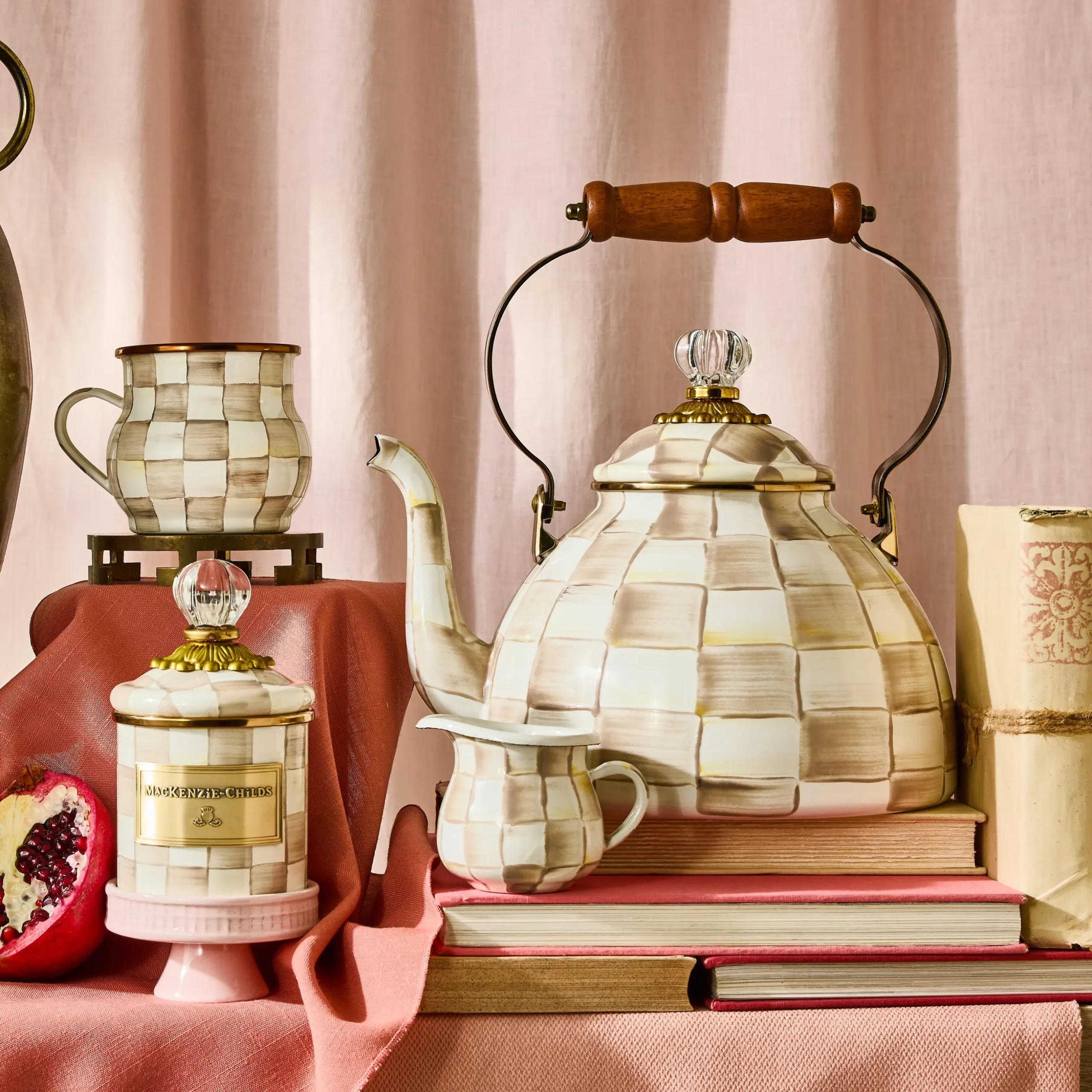 Mocha Check 3 Quart Tea Kettle