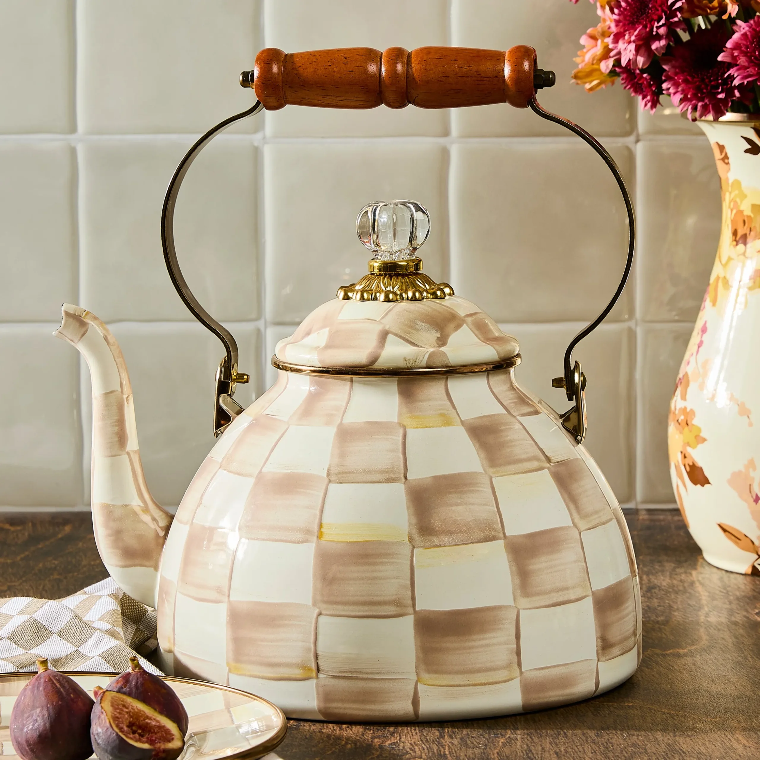 Mocha Check 3 Quart Tea Kettle