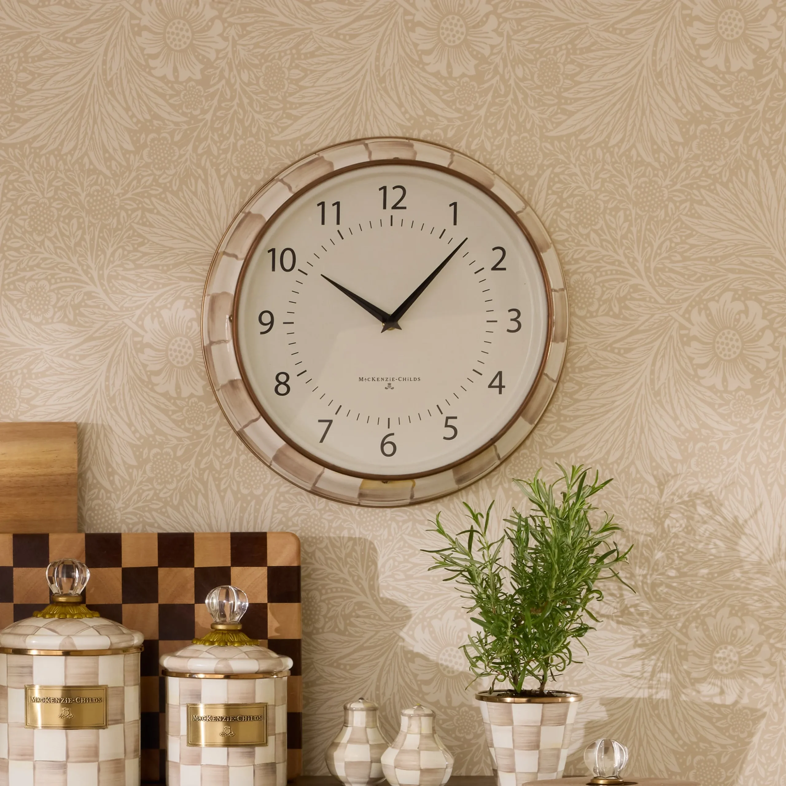 Mocha Check School Wall Clock