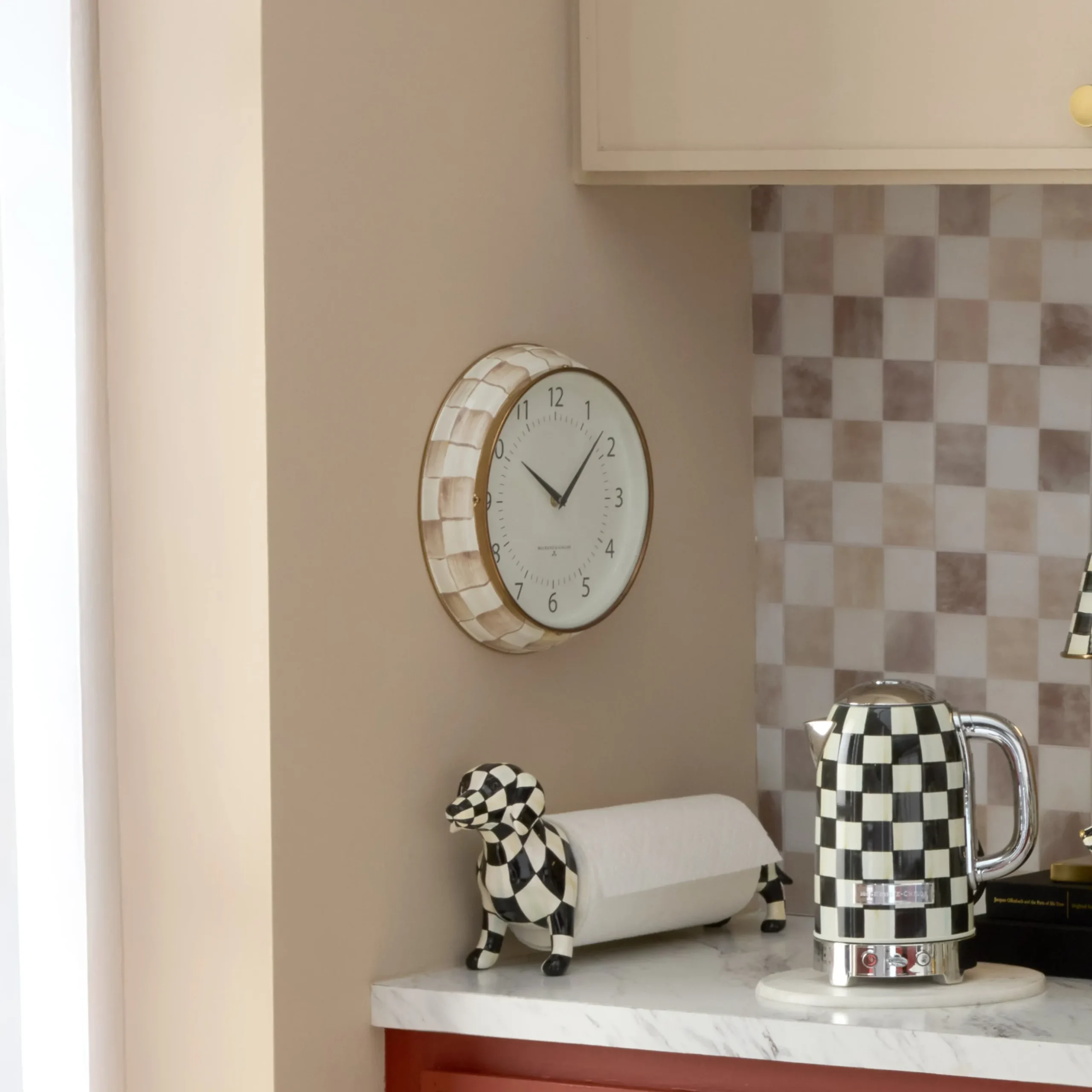Mocha Check School Wall Clock
