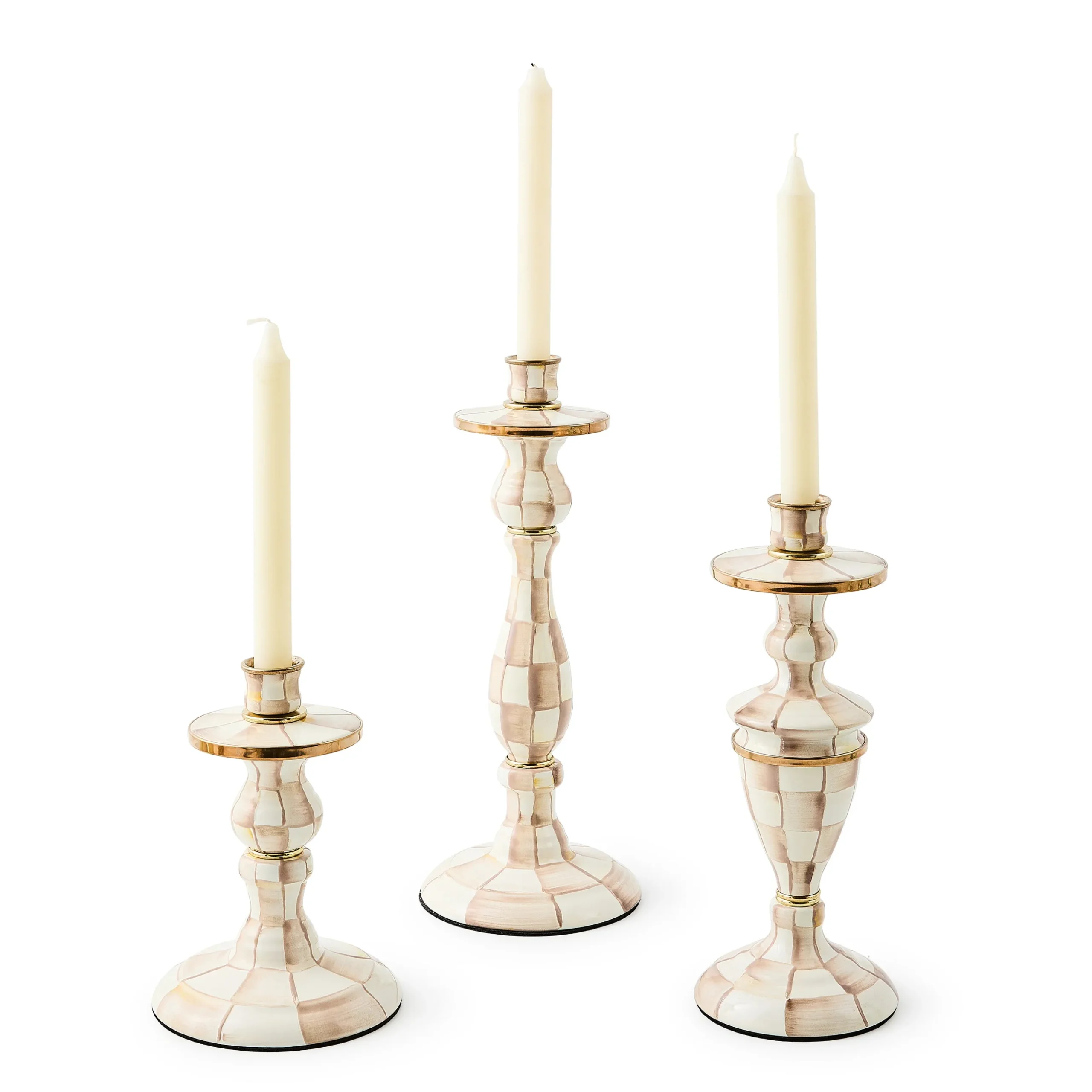Mocha Check Small Candlestick