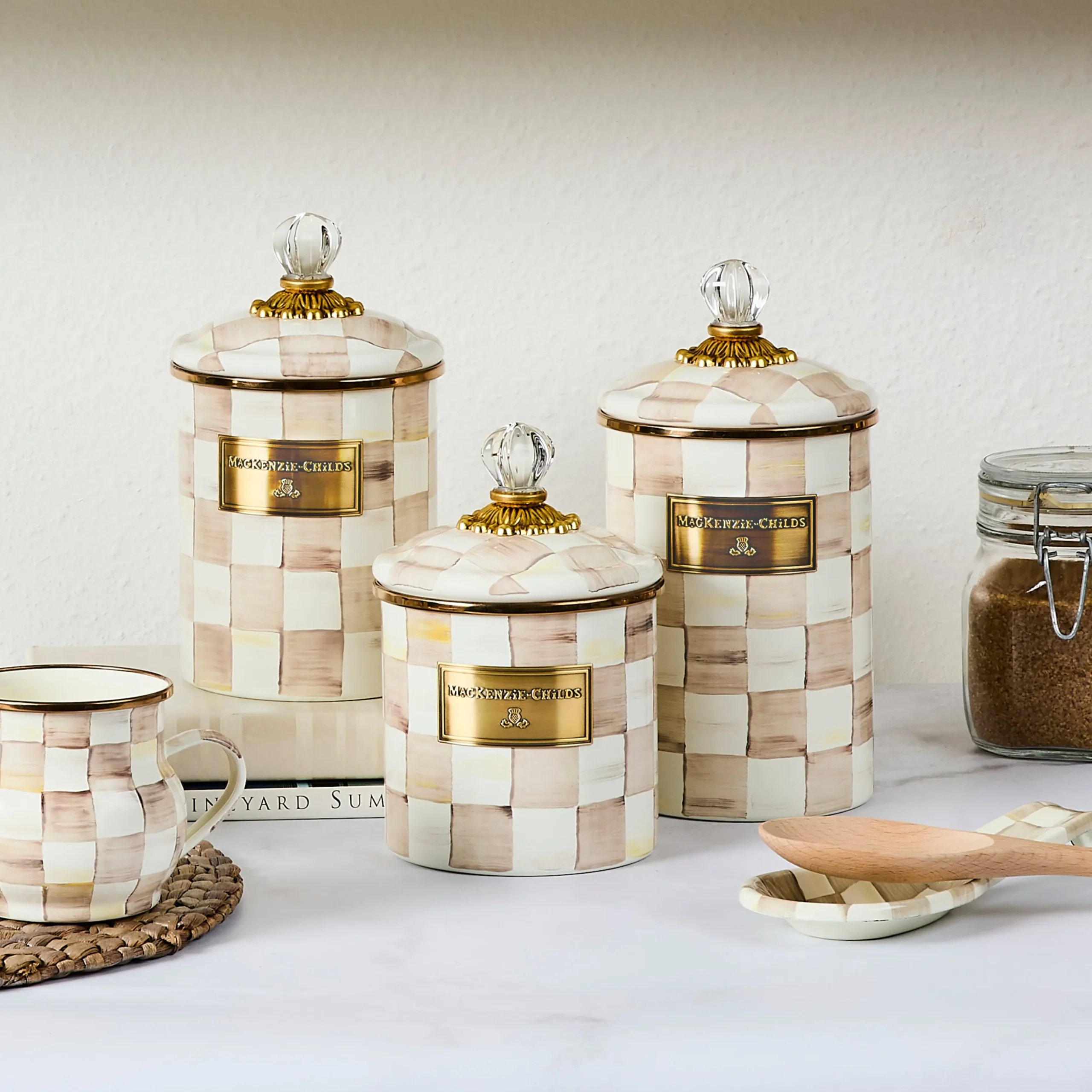 Mocha Check Small Canister