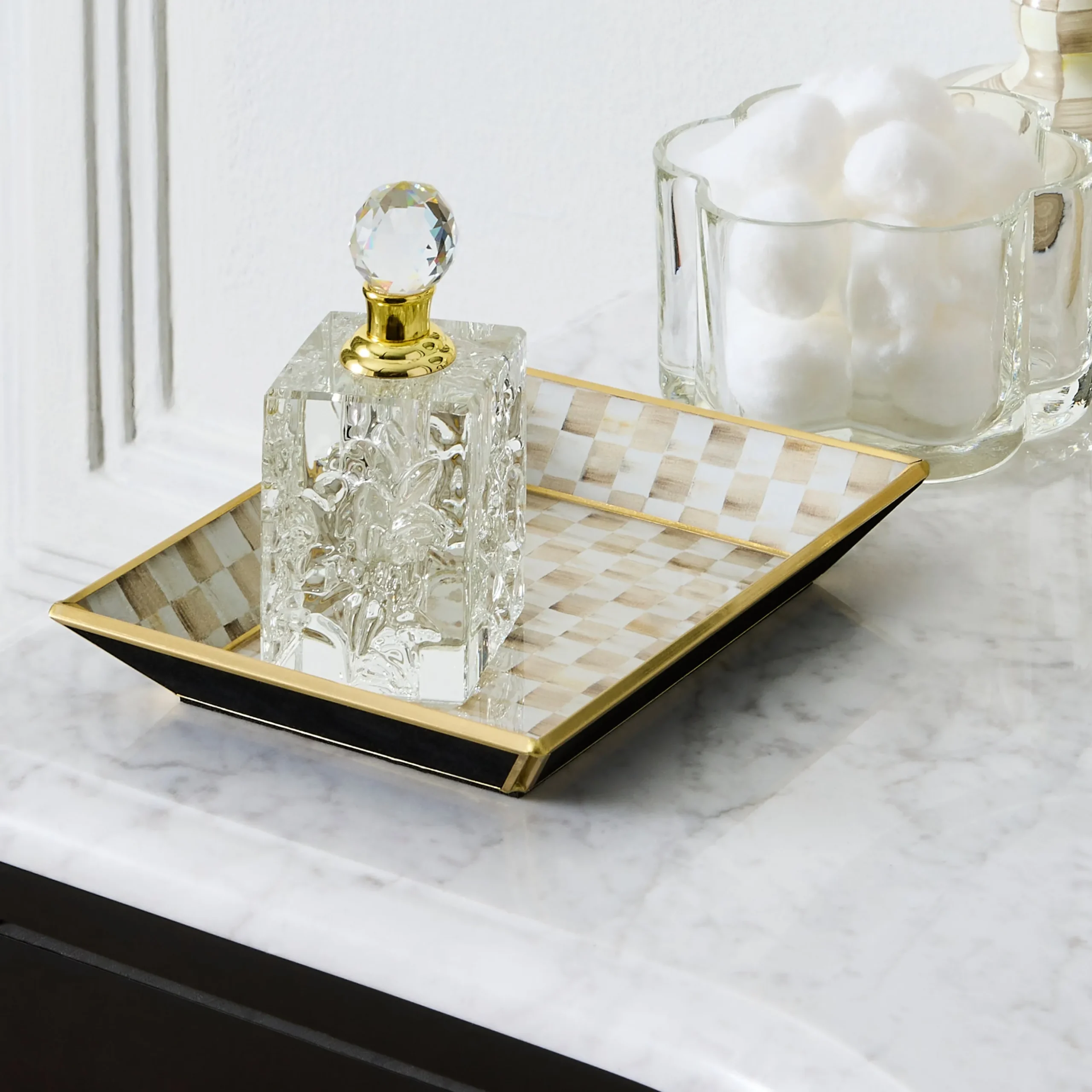 Mocha Check Small Glass Tray