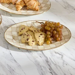 Mocha Check Small Oval Platter