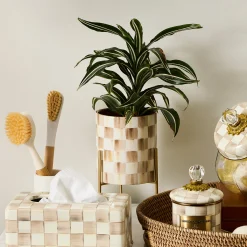 Mocha Check Tabletop Planter