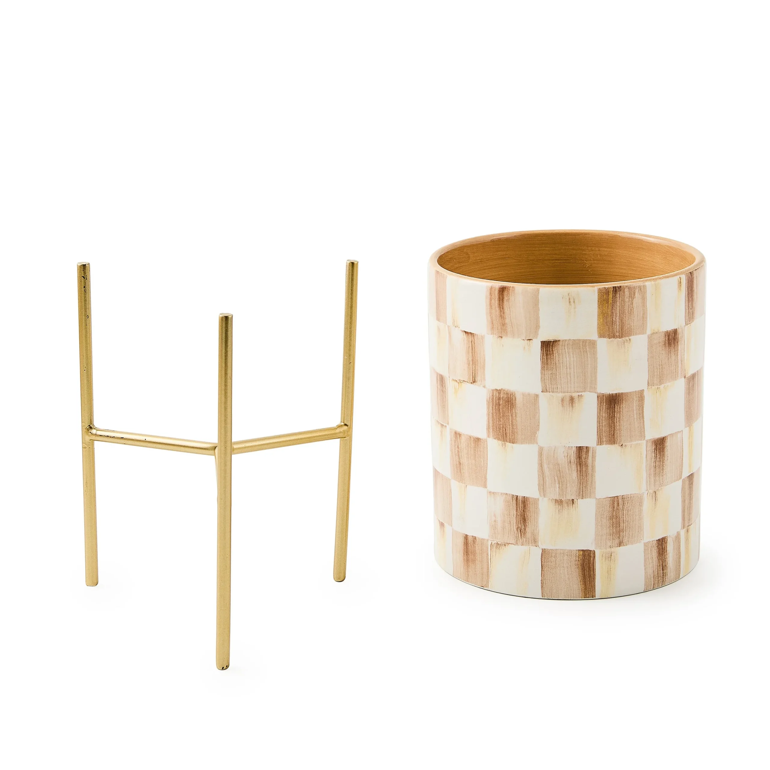 Mocha Check Tabletop Planter