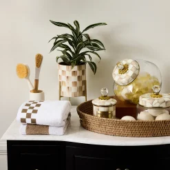 Mocha Check Tabletop Planter