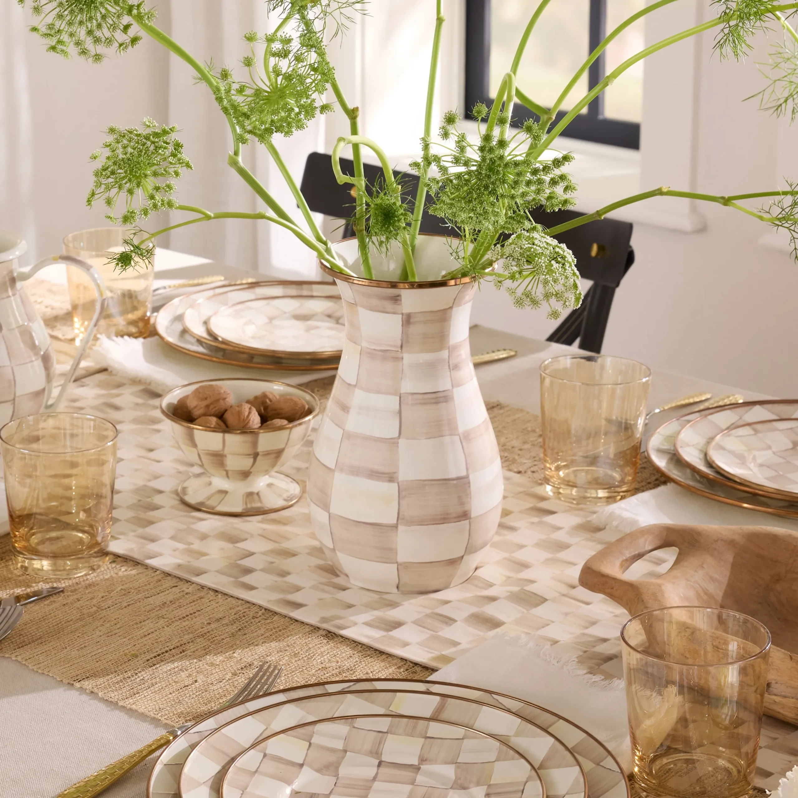 Mocha Check Tall Vase