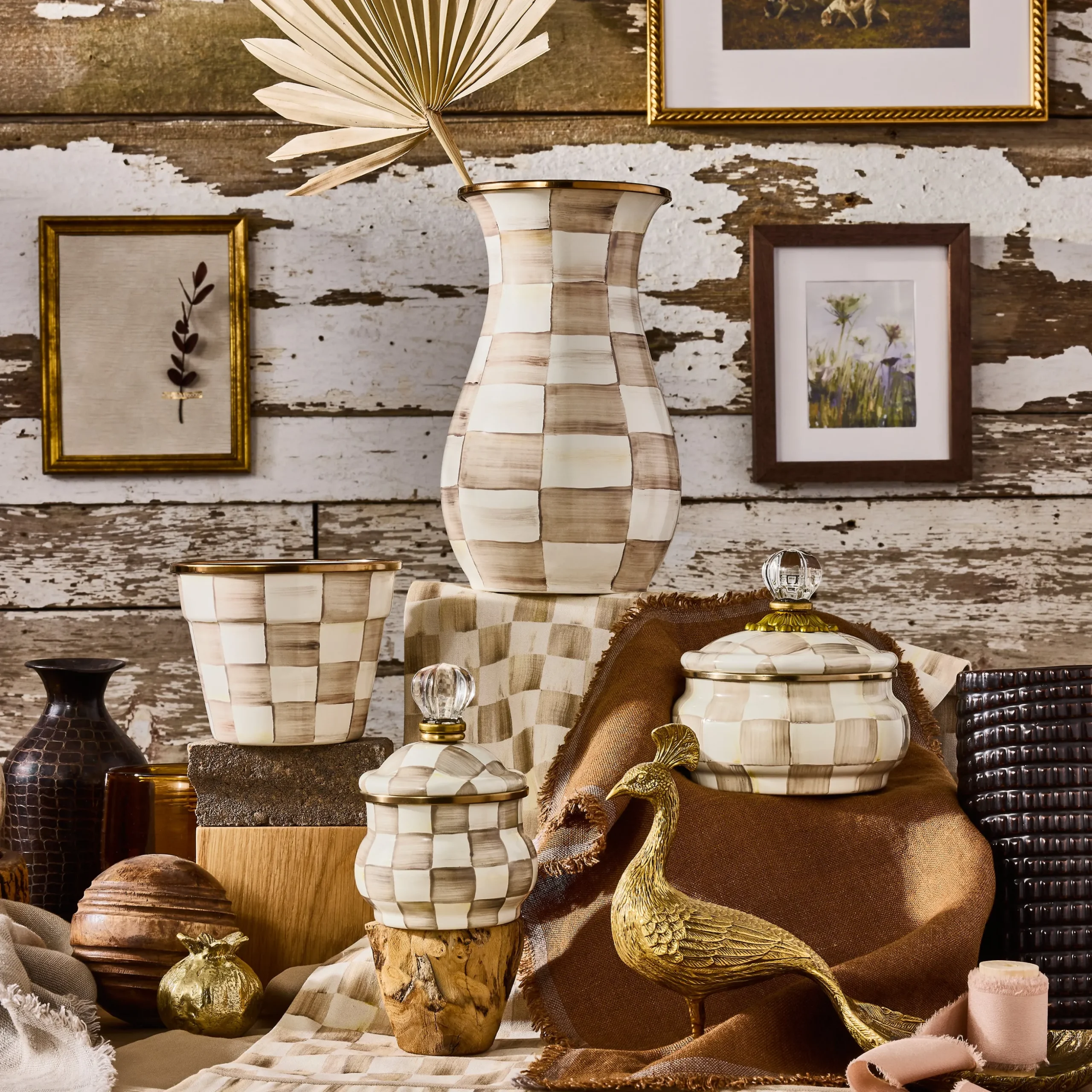 Mocha Check Tall Vase