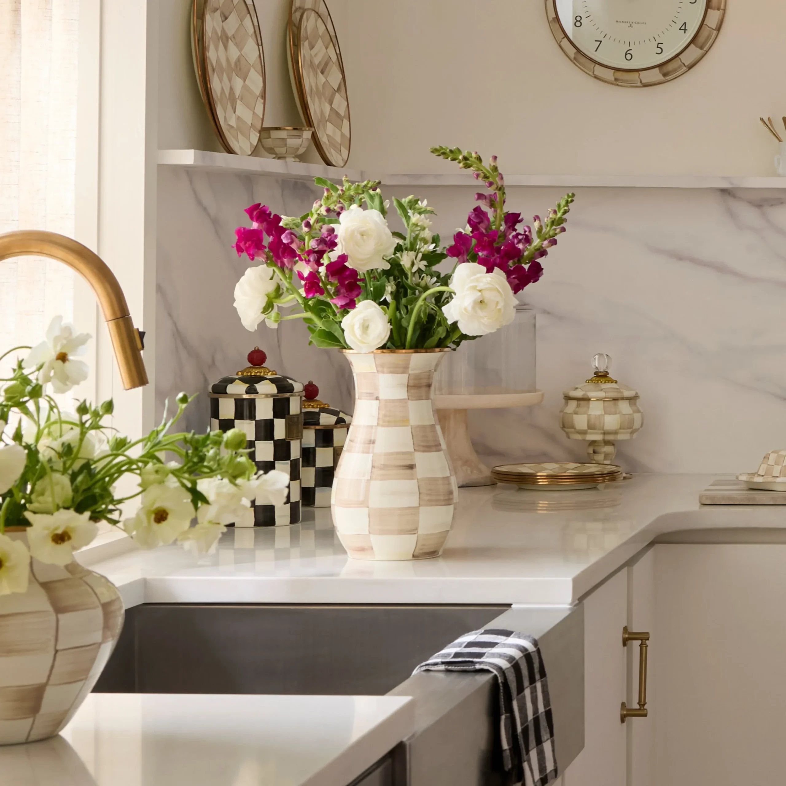 Mocha Check Tall Vase