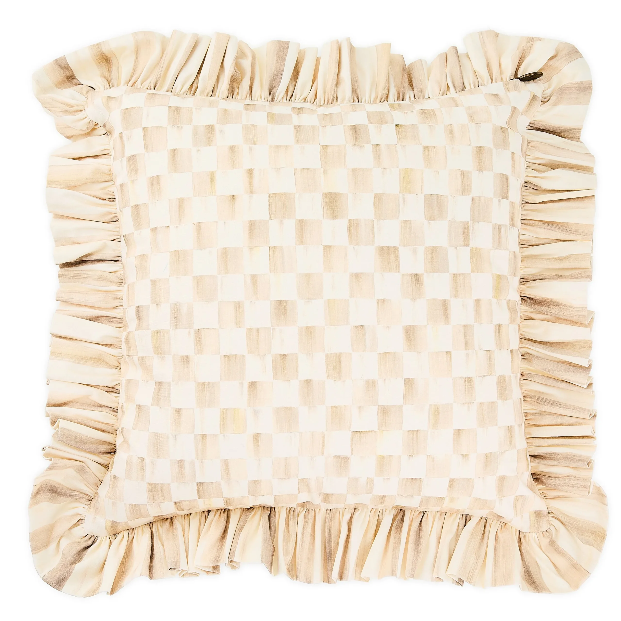 Mocha Check Throw Pillow with Ruffle