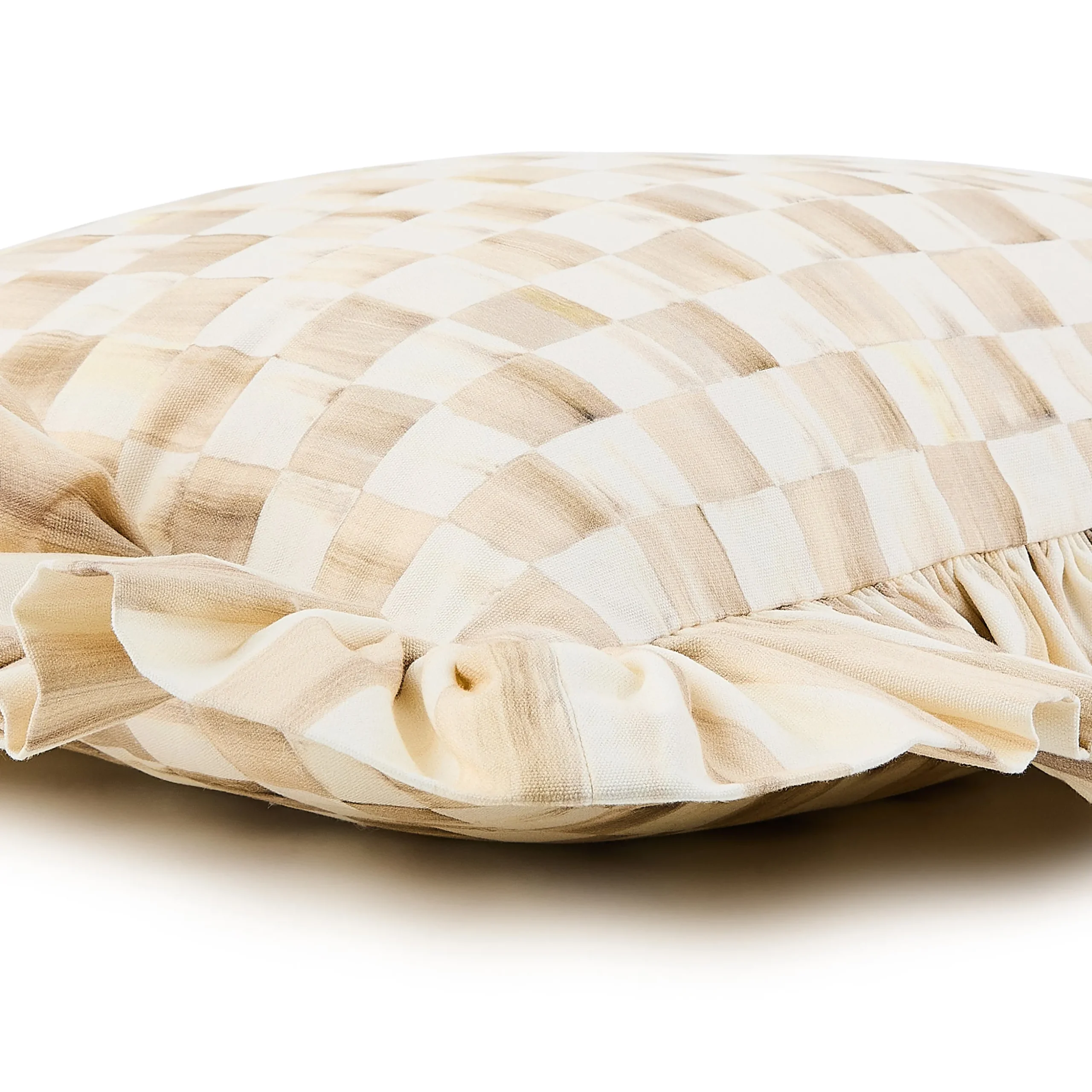Mocha Check Throw Pillow with Ruffle
