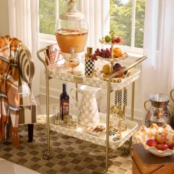 Mocha Check 2-Tier Kitchen Cart