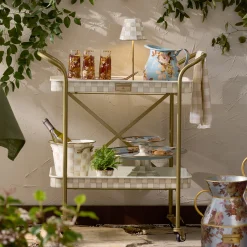 Mocha Check 2-Tier Kitchen Cart
