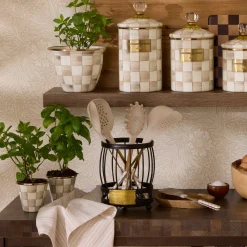 Mocha Check Utensil Caddy Set