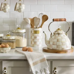Mocha Check Utensil Holder