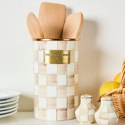 Mocha Check Utensil Holder