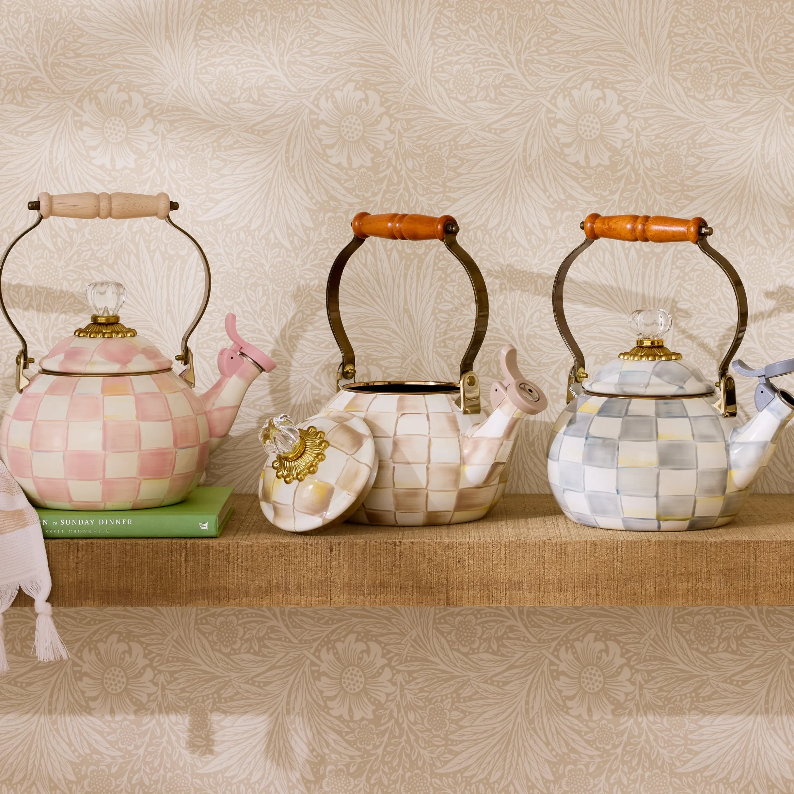 Mocha Check Whistling Tea Kettle