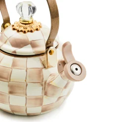 Mocha Check Whistling Tea Kettle
