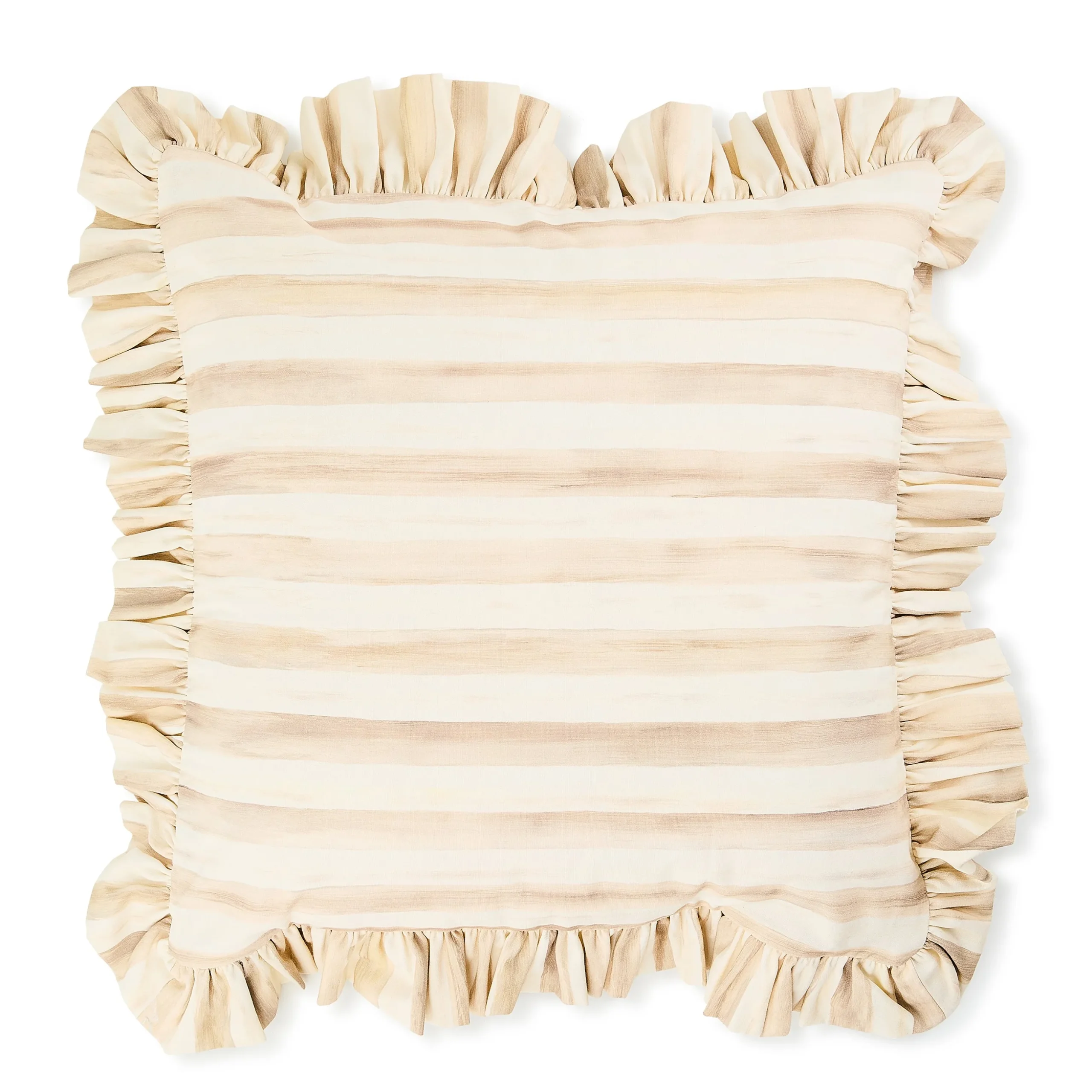 Mocha Stripe Throw Pillow with Ruffle