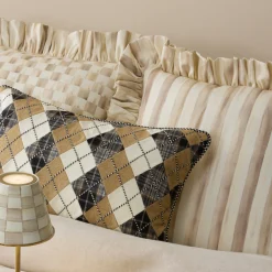 Mocha Stripe Throw Pillow with Ruffle