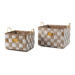 Mocha Textured Check Baskets, Set of 2