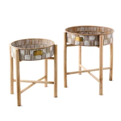 Mocha Textured Check Standing Planters, Set of 2