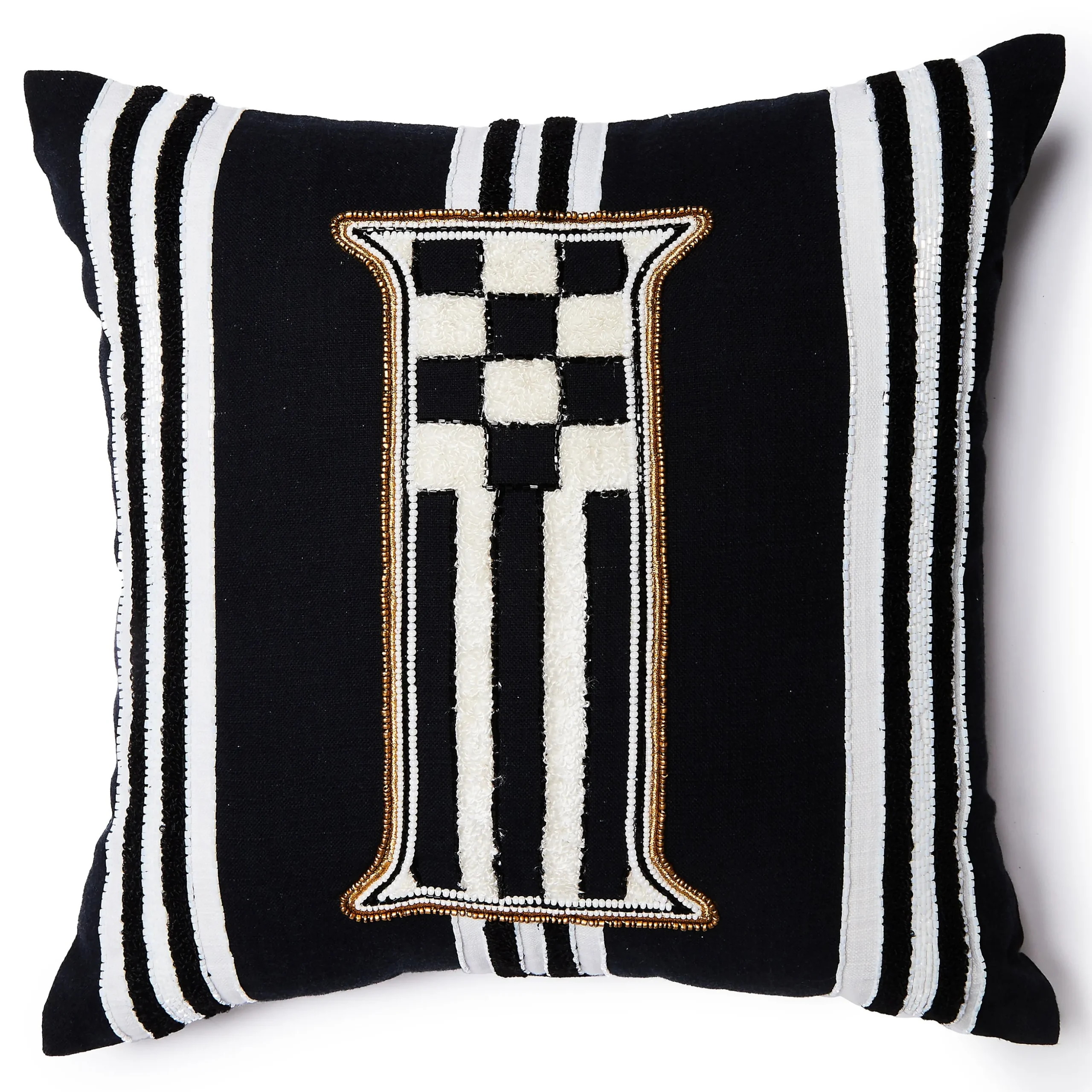 Monogram "I" Beaded Throw Pillow