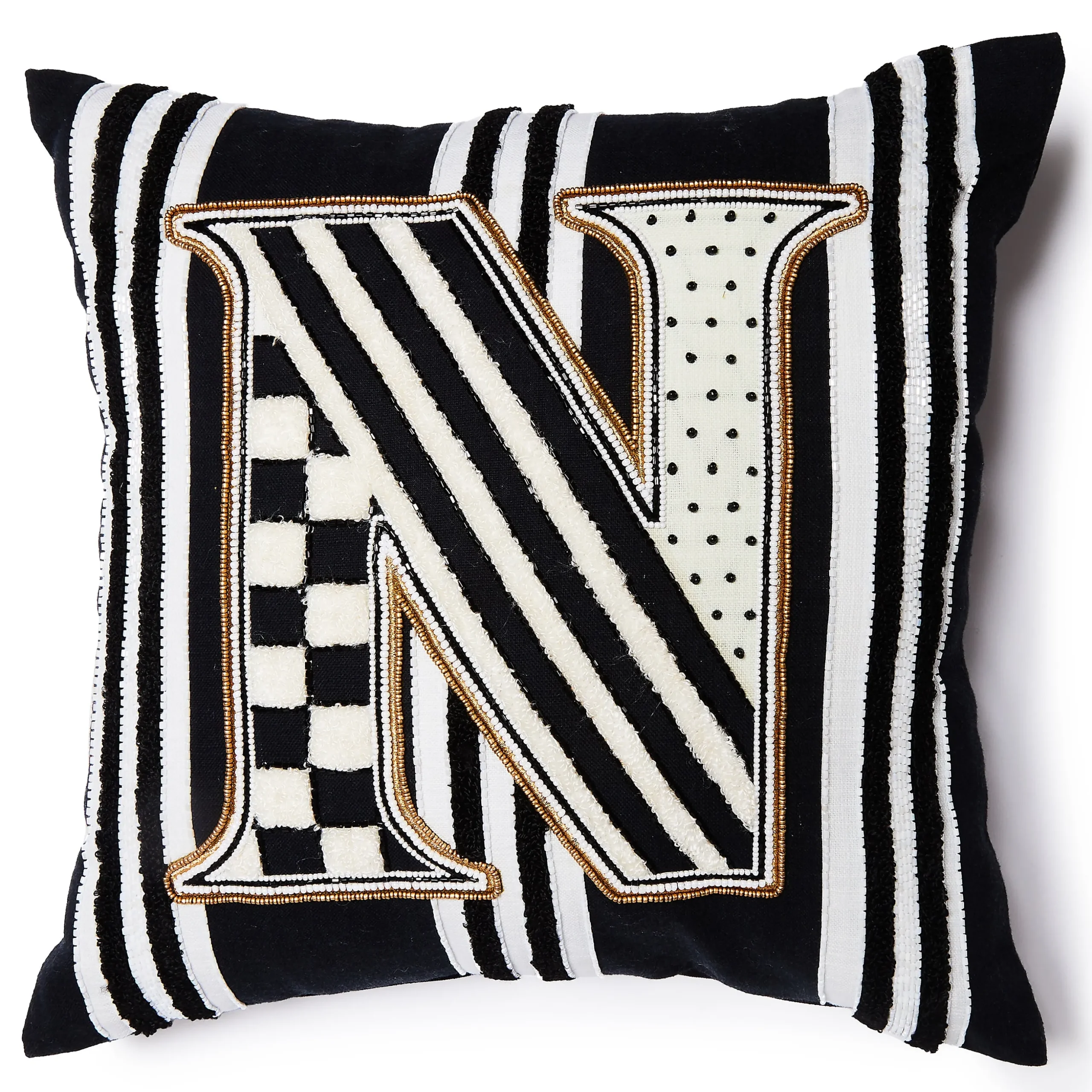 Monogram "N" Beaded Throw Pillow