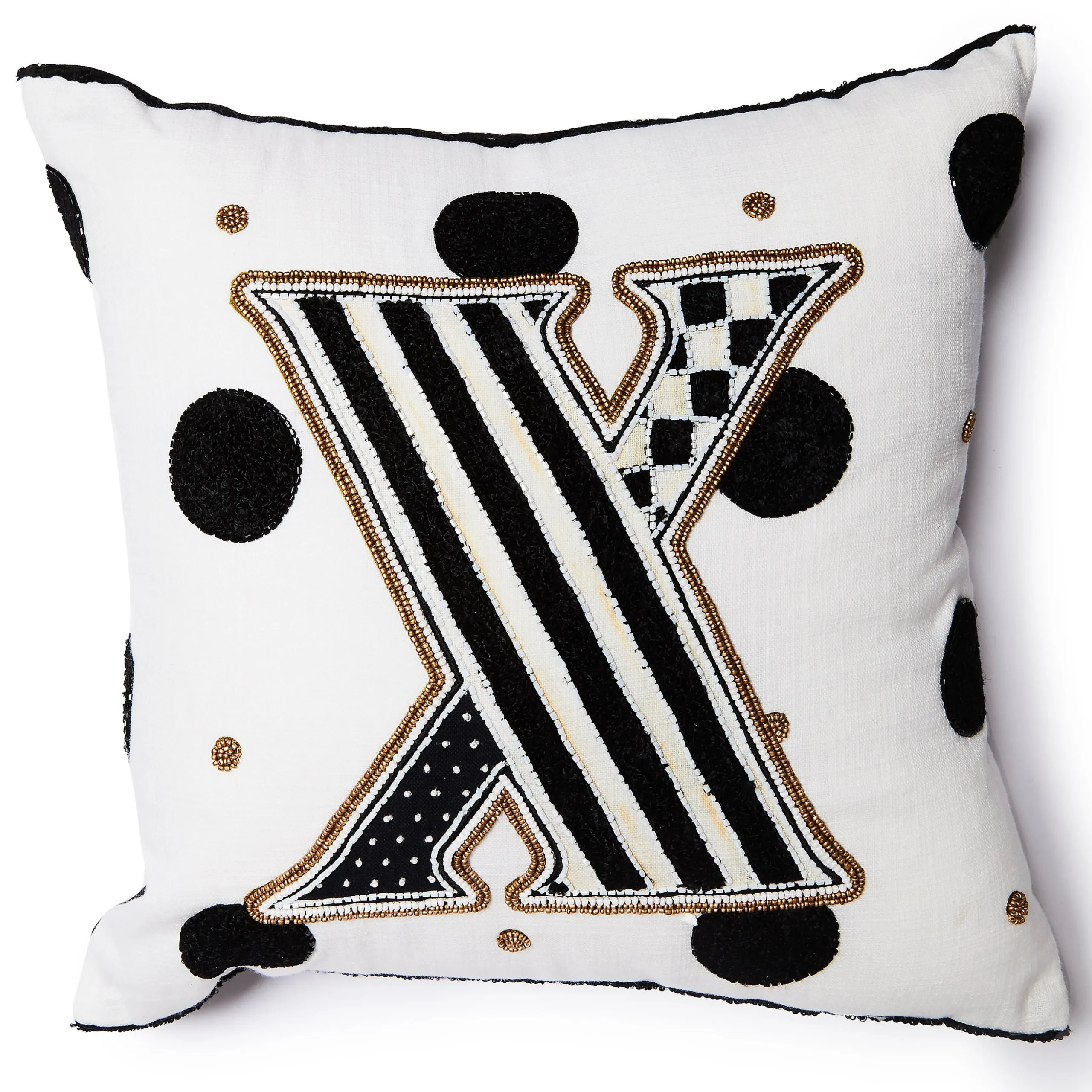 Monogram "X" Beaded Throw Pillow