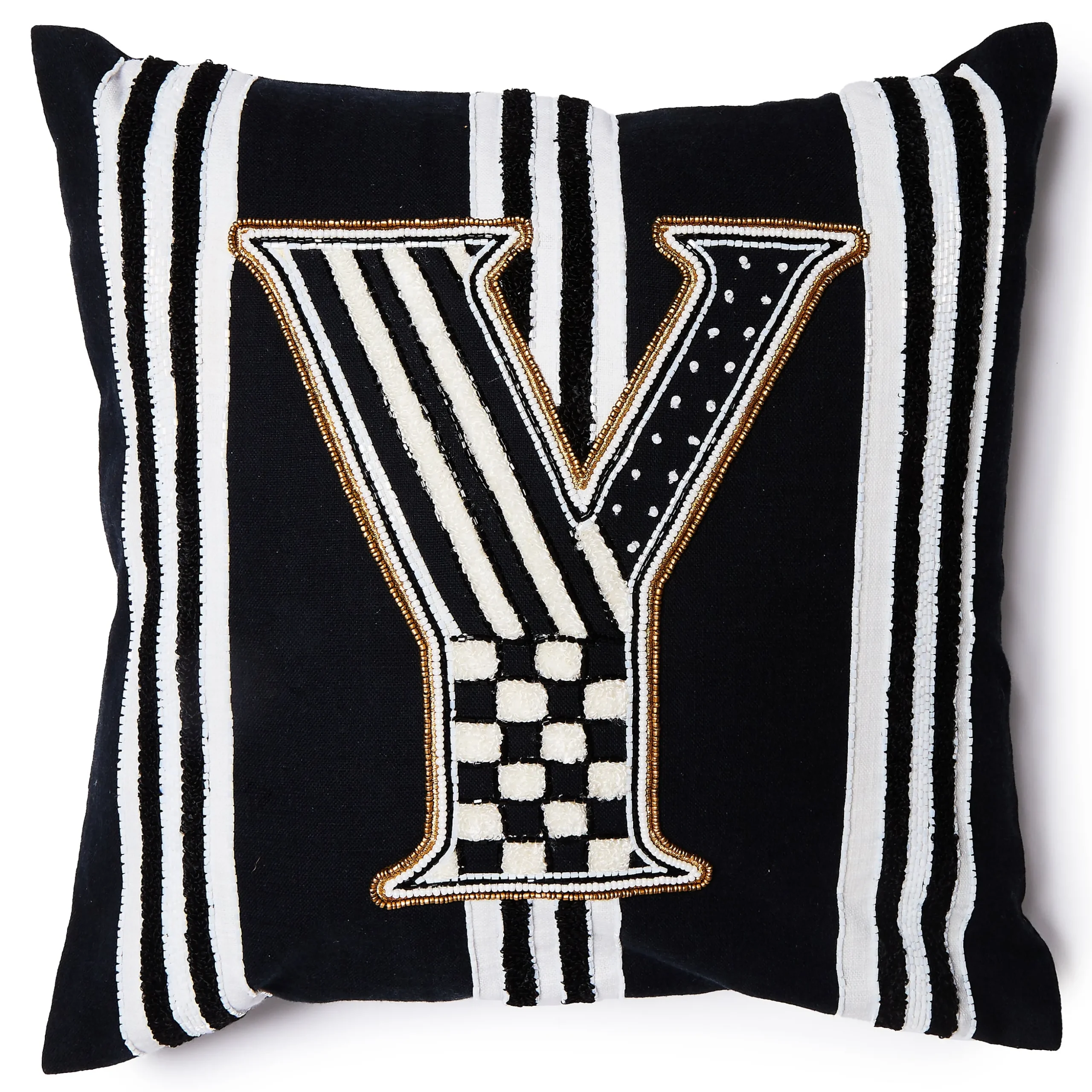 Monogram "Y" Beaded Throw Pillow