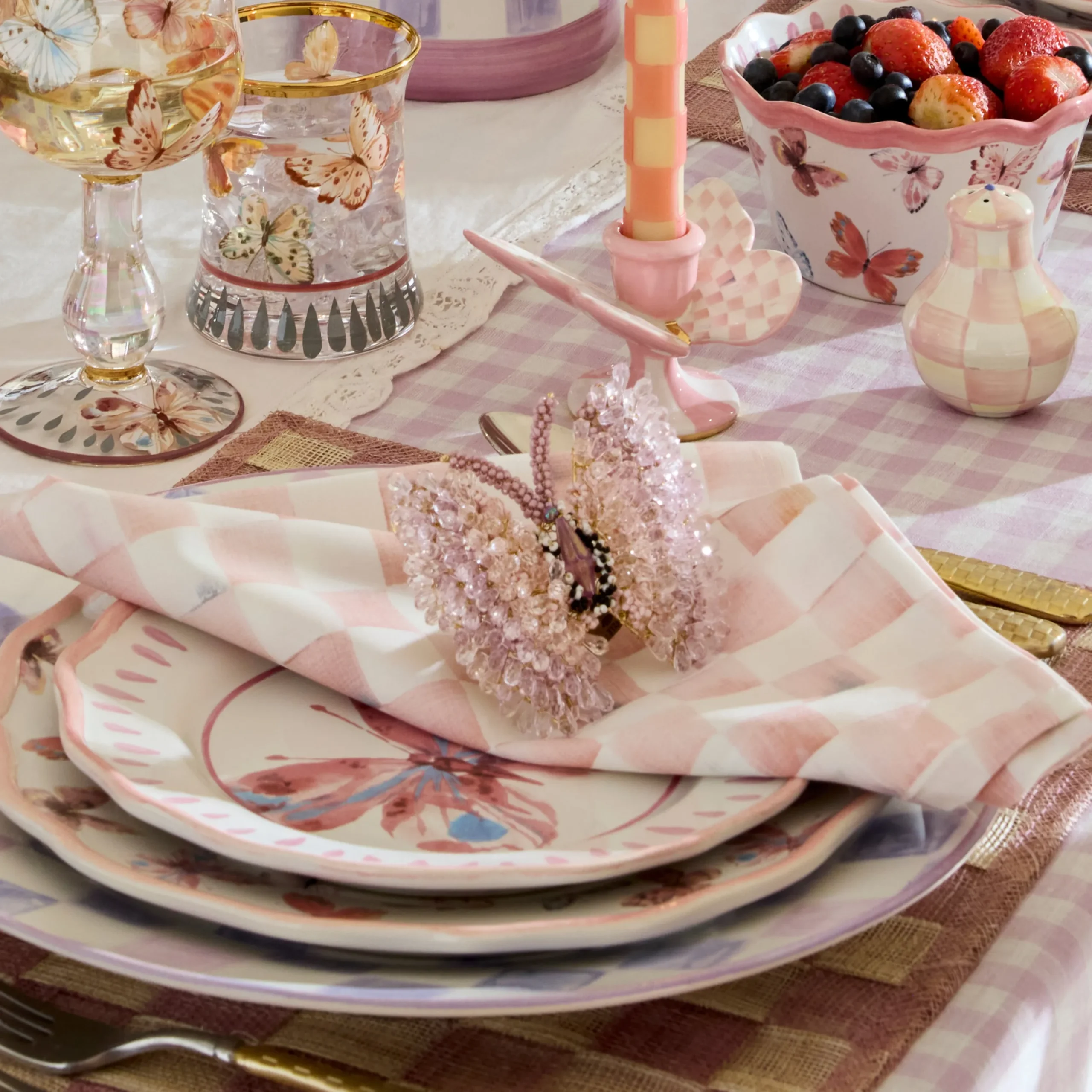 Pink Butterfly Hill Napkin Rings, Set of 4