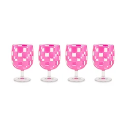 Pink Check Acrylic Water Goblets, Set of 4