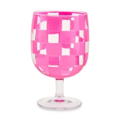 Pink Check Acrylic Water Goblets, Set of 4