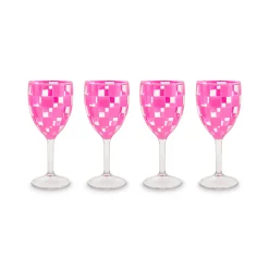 Pink Check Acrylic Wine Goblets, Set of 4