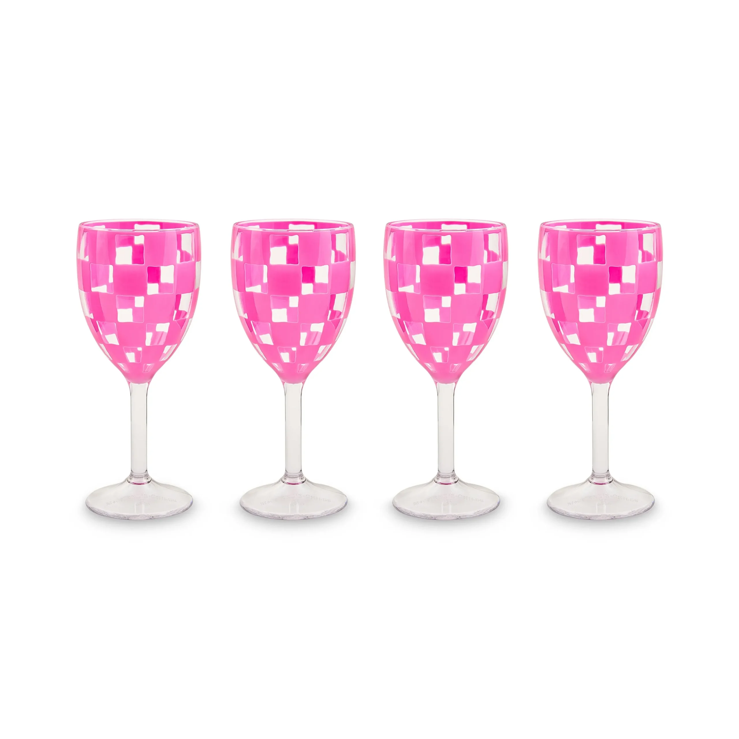 Pink Check Acrylic Wine Goblets, Set of 4