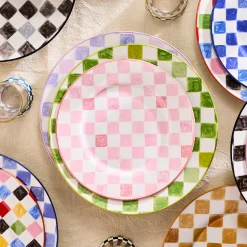 Pink Check Dinner Plate