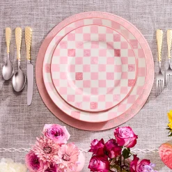 Pink Check Dinner Plate