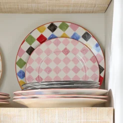 Pink Check Dinner Plate