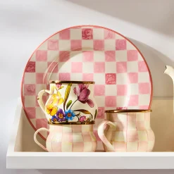 Pink Check Dinner Plate