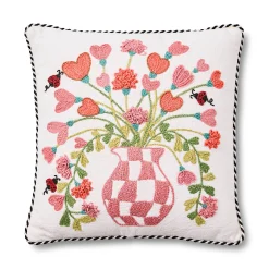 Pink Check Hearts Bouquet Throw Pillow