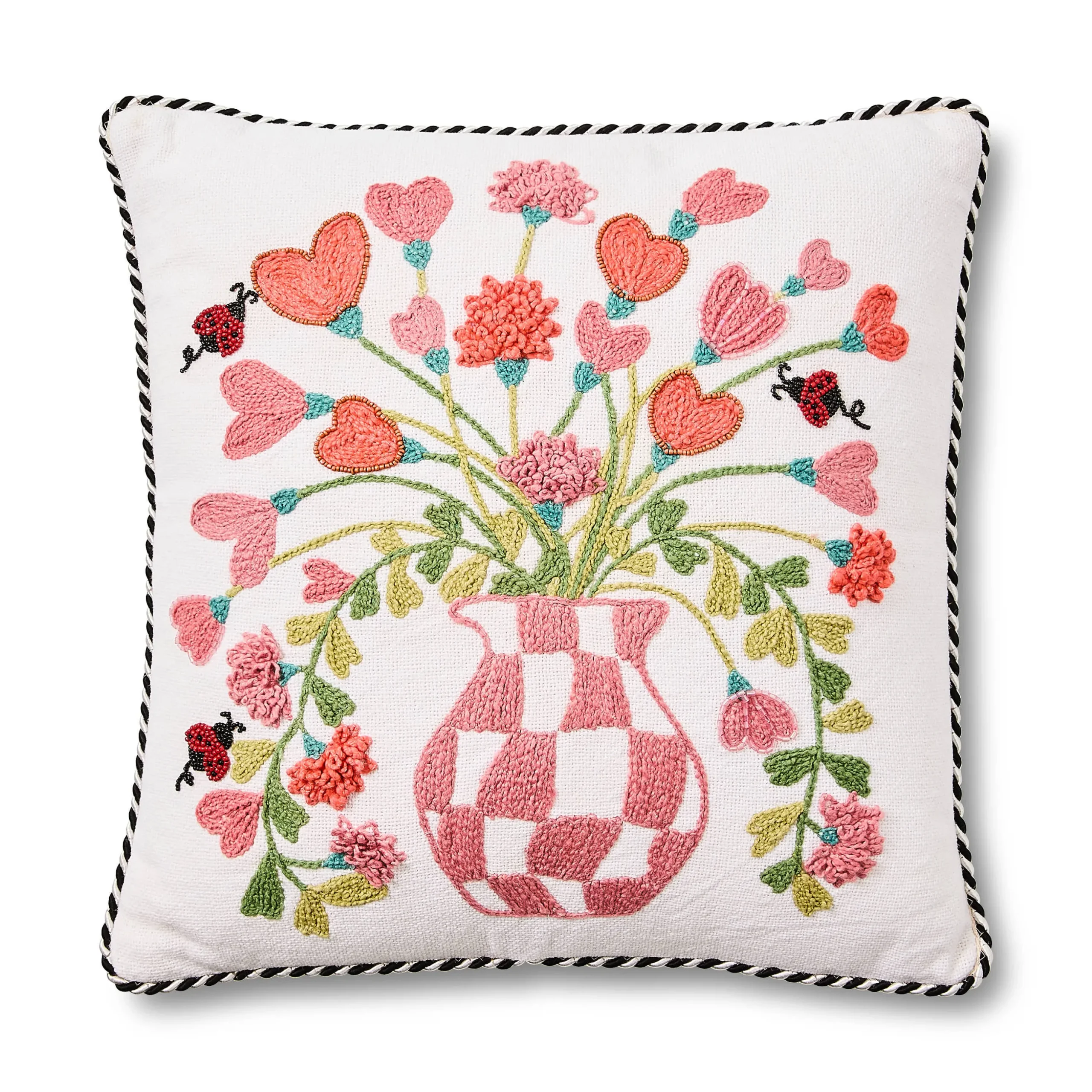 Pink Check Hearts Bouquet Throw Pillow
