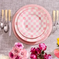 Pink Check Round Platter