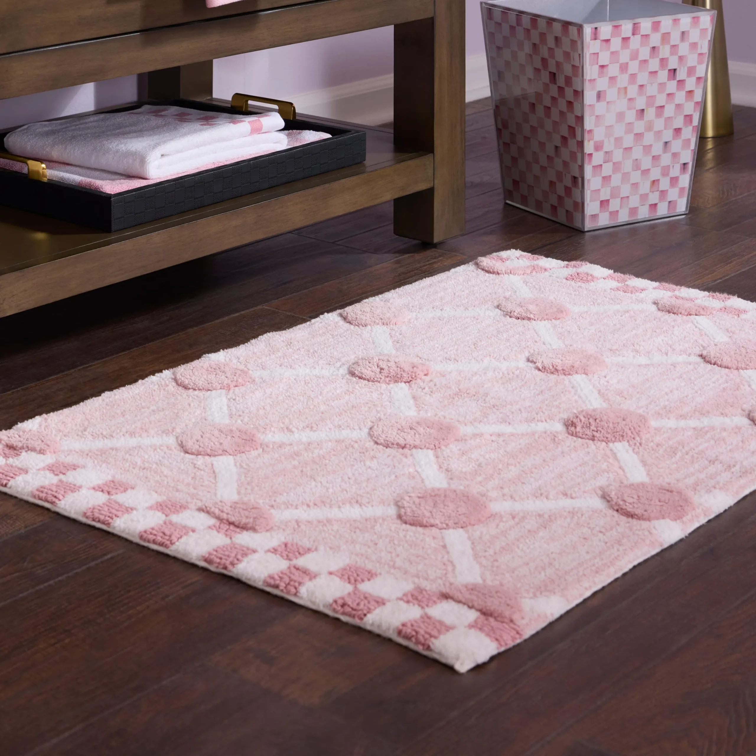 Pink Lattice & Dot Bath Rug