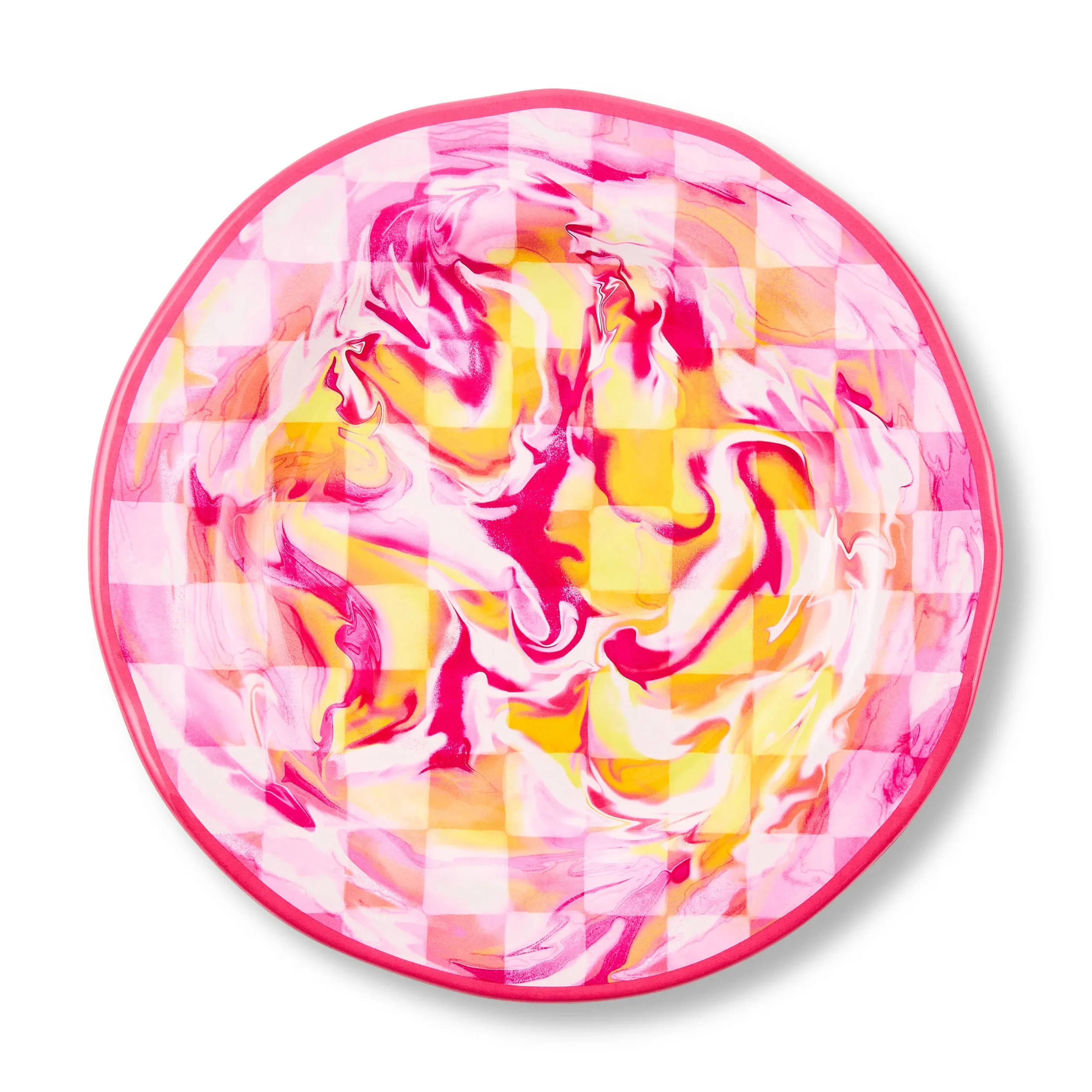 Pink Marble Check Melamine Dinner Plates, Set of 4
