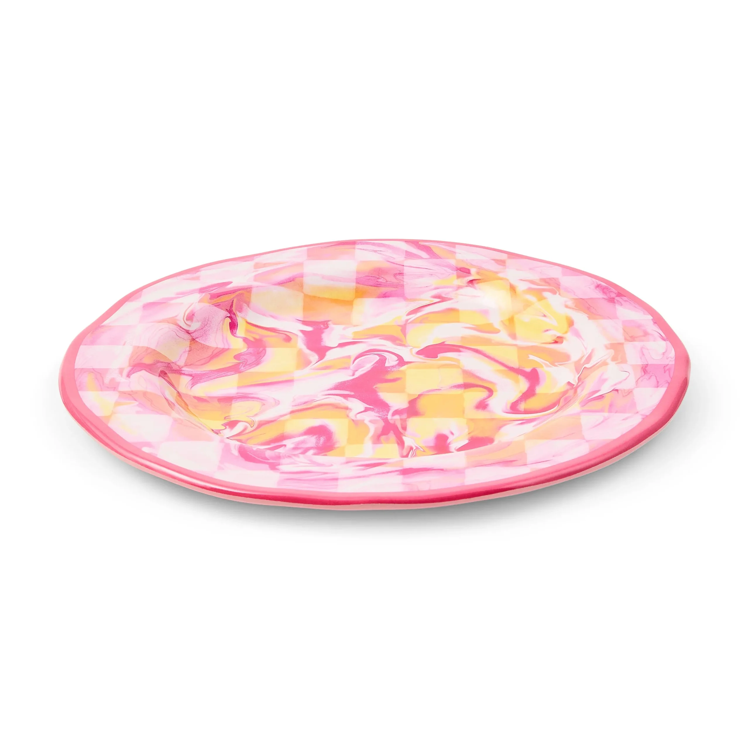 Pink Marble Check Melamine Dinner Plates, Set of 4